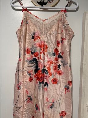 Apt. 9 Peach Satin Slip Dress with Red Floral Print